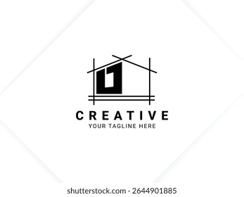 Letter D with house logo design for architect, construction and real estate
