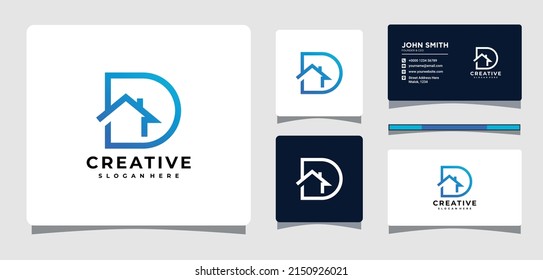 Letter D House Logo Template With Business Card Design Inspiration