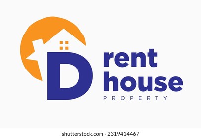 letter D house and sun vector design element for real estate logo or realty exhibition