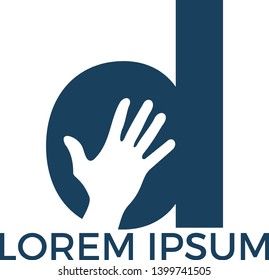 Letter D and Human hand vector logo design. Business offer or partnership symbol. Hope or help concept. Support and teamwork sign.