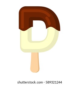 Letter D Ice Cream font. Popsicle alphabet. Cold Sweet lettering. Icecream sign ABC
