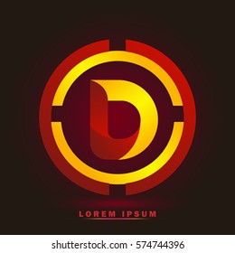Letter D icon and logo for business name. elegant typographic. twisted, with red and yellow rings