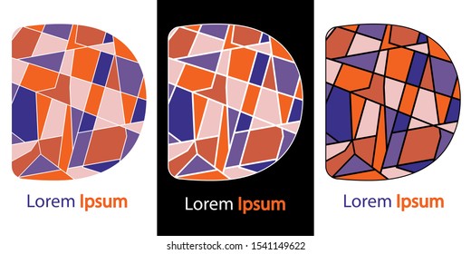 Letter D - illustration 3 in 1. The letter consists of pieces of mosaic. Calm Scandinavian colors. For business cards, logos, applications, sites, etc.
