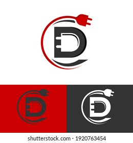 letter D initial electric symbol shock logo design concept vector icon template
