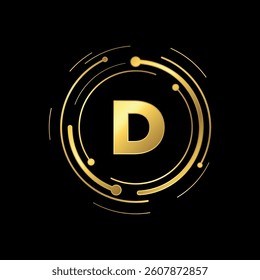 Letter D Initial Gold Color Cyber Multimedia Logo