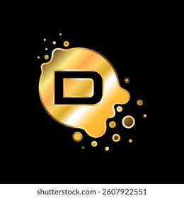 Letter D Initial Gold Color Liquid Bubble Modern Logo