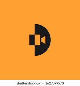 Letter D initial logo with camera icon inside. Cinema/movie concept.