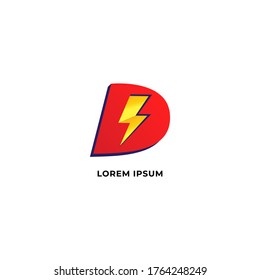 Letter D Initial Logo Design Template Isolated On White Background. Alphabet with thunder icon logo concept. Red, Yellow Orange Gradation Color Theme.