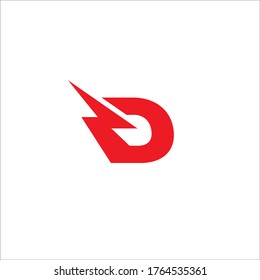Letter D Initial Logo Design Template.  Alphabet with thunder icon logo concept. Red Color Theme. Isolated On White Background.