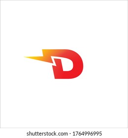 Initial-Logo-Designvorlage Buchstabe D einzeln auf weißem Hintergrund. Alphabet mit Donner Symbol Logo Konzept. Rotes, gelbes Orangengradation-Farbthema.