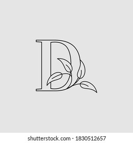 Letter D Initial Logo Icon Monogram Nature Leaves Template Design