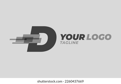 letter D initial monochrome pixel digital vector logo design