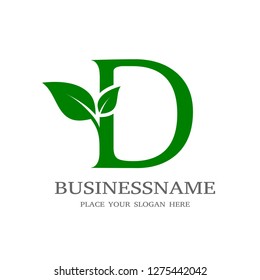 Letter D Initial natural vector logo template. Design with leaf and green color.