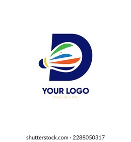Letter D Initial Shuttlecock Logo Design Vector Icon Graphic Emblem Illustration