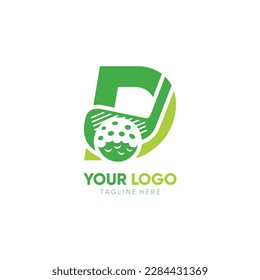 Letra D Logotipo de golf inicial Stick Diseño Icono vector Ilustración gráfica Emblema