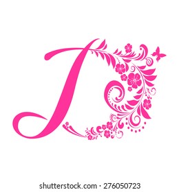 Letter D isolated on white. Romantic letter of beautiful flowers. Floral Alphabet. Vector Illustration