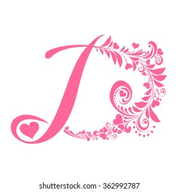 Letter D isolated on white. Romantic letter of beautiful heart. Love Alphabet Set. Vector Illustration