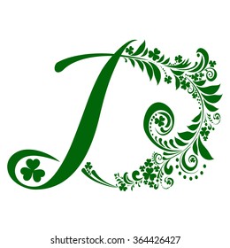 Letter D isolated on white. Green letter of a St. Patrick's Day.  Alphabet Set. Vector Illustration