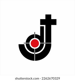 Letter D J target logo design with cross..
