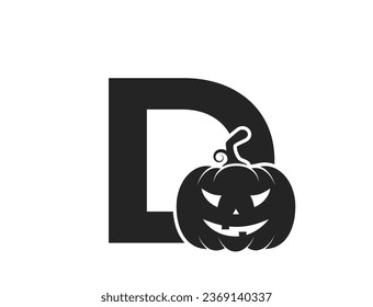 Letra D con Jack O Lantern. Logotipo del alfabeto de Halloween. Cara de calabaza Imagen de Vector aislada