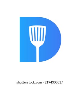 Letter D Kitchen Spatula Logo. Kitchen Logo Design Combined With Kitchen Spatula For Restaurant Symbol