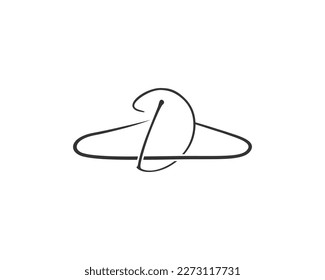 Logo De La Línea De Colgante De Ropa De La Carta D. Plantilla de diseño de vectores planos utilizable para el sastrador y la lavandería.