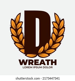 Letter D Laurel Wreath floral heraldic element, Vintage style isolated on white background