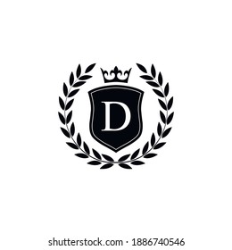  Letter D laurel Kranz Template Logo Luxury Schild mit Krone. Monogramm-Alphabet. Schöner königlicher Initialbrief.