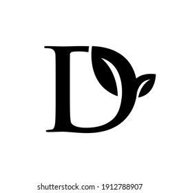 letter D leaf capital black vector logo illustration design isolated background