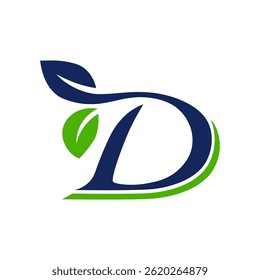 Letra D hoja Vector de capital logo ilustración diseño aislado de fondo