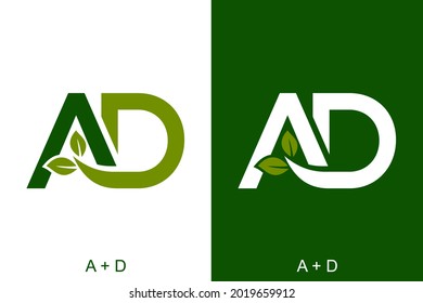 Letra A y D con concepto de hoja. Muy adecuado para diversos fines comerciales también para símbolo, logotipo, nombre de la empresa, nombre de marca, nombre personal, icono y muchos más.