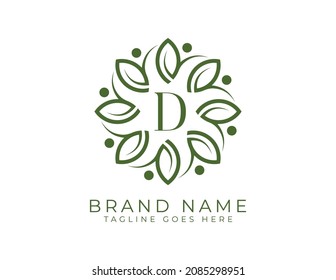 letter D Leaf Flower logo. Elegant Flower Emblem Logo illustrations. Vector Logo design for natural products, flower shop, cosmetics, Floral, Organic, ecology concepts, health, spa.