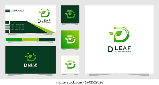 Letter d leaf logo and business card template