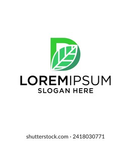 letter d with leaf logo design template