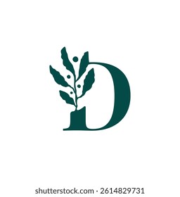 Letter D leaf logo identity. Simple initial p olive nature organic logo