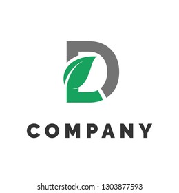 letter D and leaf logo illustration 