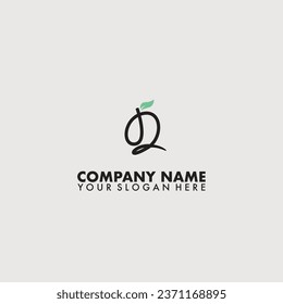 Letter D with leaf logo on cursives styles.