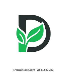 letter D with leaf nature logo vector illustration template design
