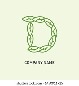 letter D with leaf shape, leaf logo, organic and health logo