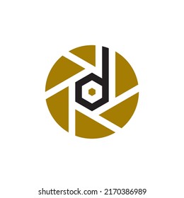 vector de diseño del logotipo de la lente D de letra aislado en fondo blanco.