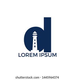 Letter D Lighthouse vector logo design. Lighthouse icon logo design vector template illustration.	
