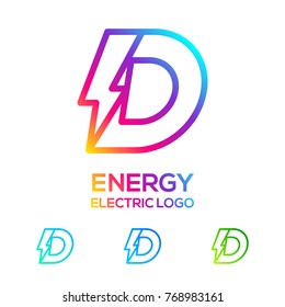 Letter D Line Monogram Colorful logotype with Thunder Electric logo, Energy, Power, Flash, Lighting Bolt concept for your Technology and Digital Corporate identity