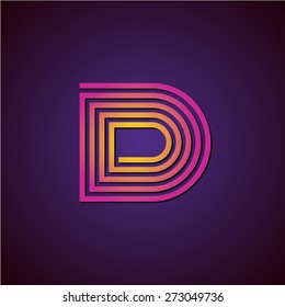 Letter D linear luxury logo. Colorful helix spiral style with shadow.
