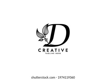 Letter D Linked Leaf Logo, Black color, unique design