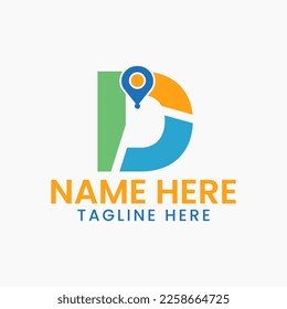 Letter D Location Logo Concept With Gps Symbol, Pin Icon Template