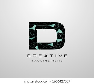 Logo de la letra D. Diseño de letras D de la tecnología abstracta, hecho con el logotipo de varias letras de cadena de geometría