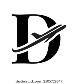 Letter D logo with Aeroplane icon, Transportation and traveling agency logo design with letter D, logo that usable for Ticketing Agency