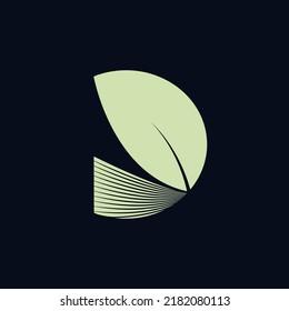 Letter  D logo. Alphabet initial. Lettering sign isolated on dark background. Decorative style icon for brand identity. Leaf, plant, flower petals font monogram. Green color shapes.