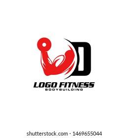 Letter D Logo With barbell. Fitness Gym logo template.