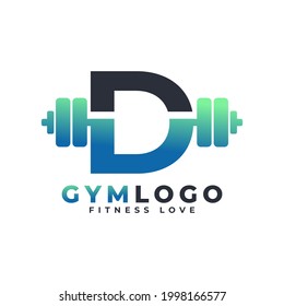 Letter D Logo With Barbell. Fitness Gym logo. Lifting Vector Logo Design For Gym and Fitness. Alphabet Letter Logo Template